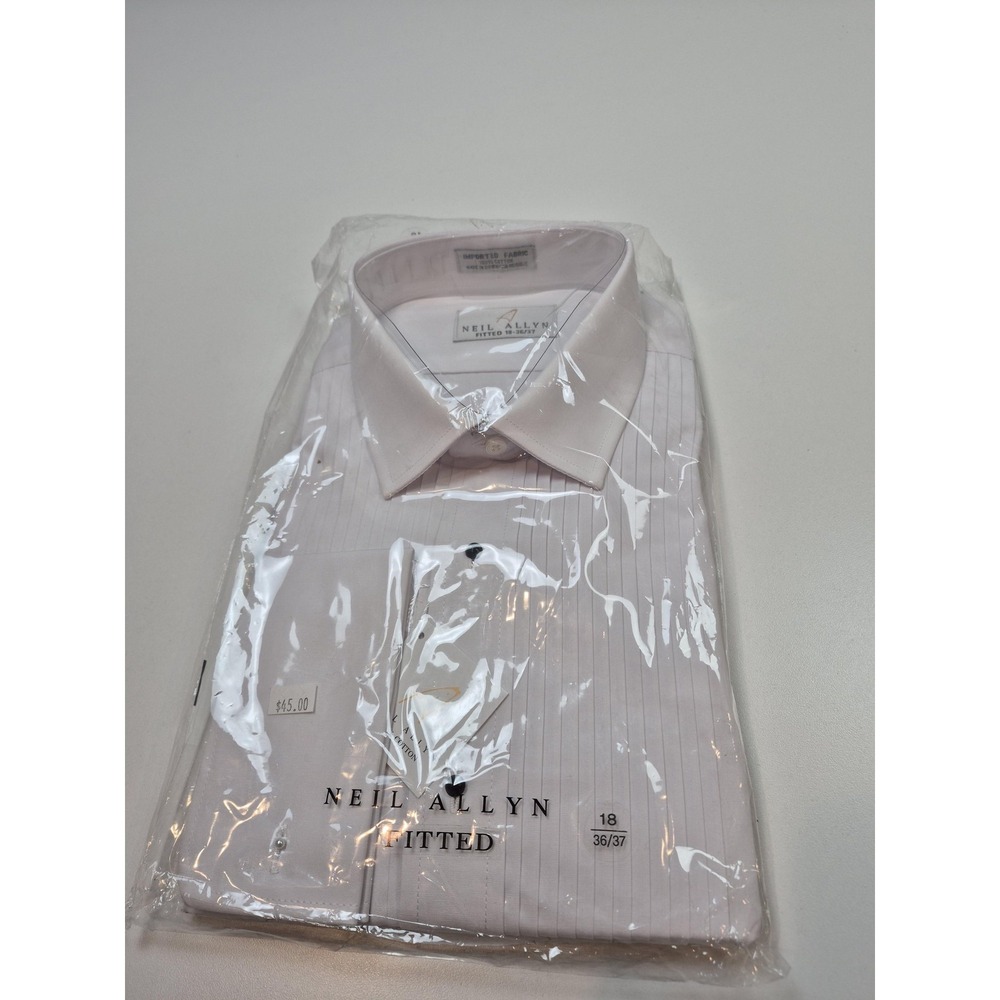 Neil Allyn Dress Shirt Mens 18 36/37 White Pinstripe Fitted French Cuff Cotton